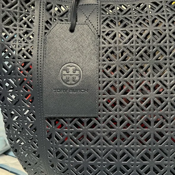 TORY BURCH EUC Dark Blue Perforated Tote - Picture 2 of 10